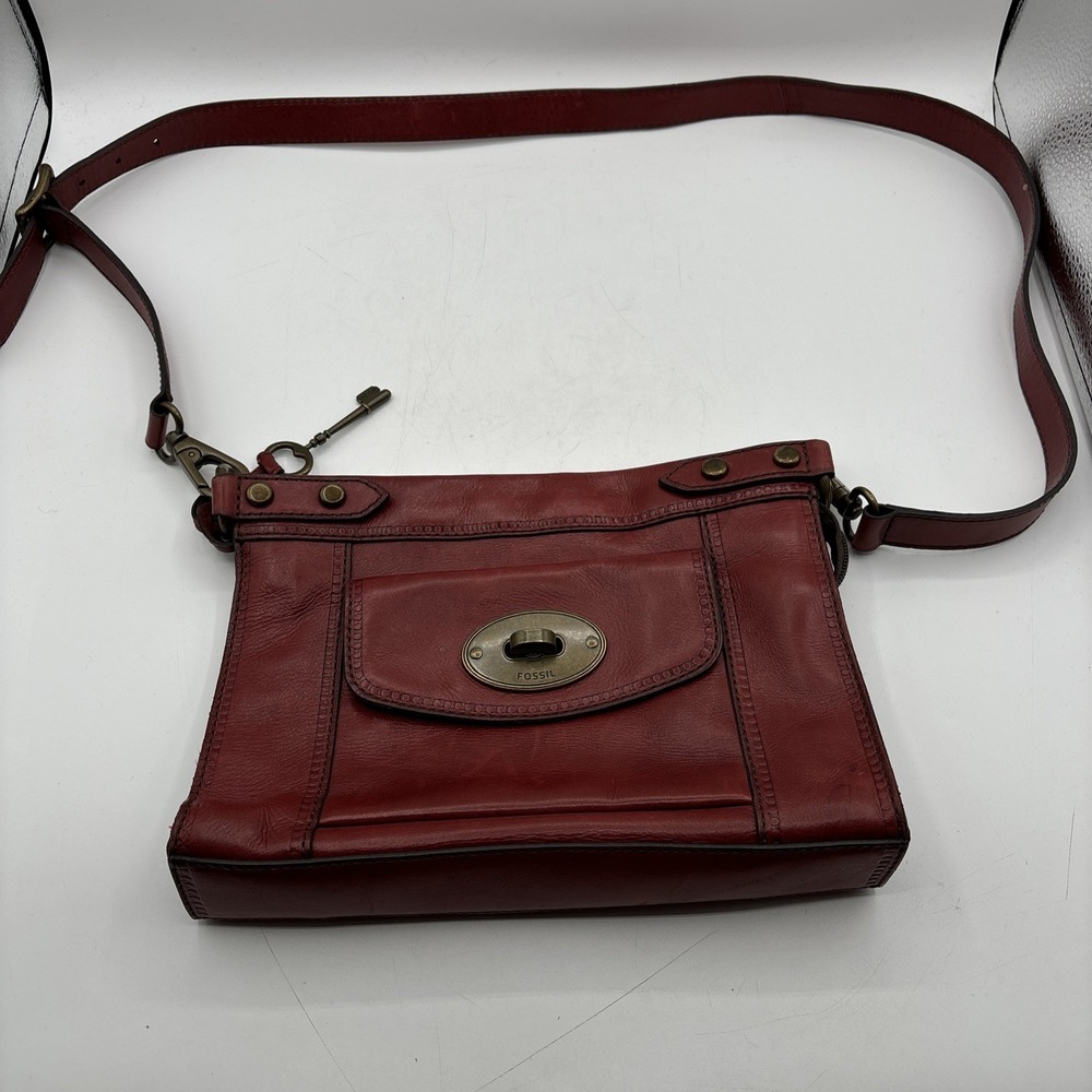 Fossil Maddox Leather Crossbody Bag Purse 90's Y2K Zipper Turn Lock Key Vintage
